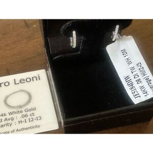 14K Solid White Gold ORO LEONI Diamond Huggie Earrings W/ Certificate 10 Mm